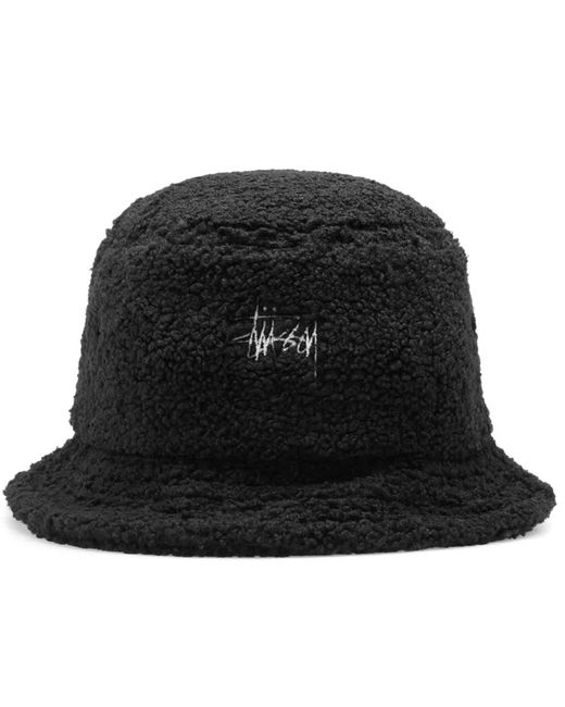 Stussy Black Sherpa Fleece Bucket Hat for men