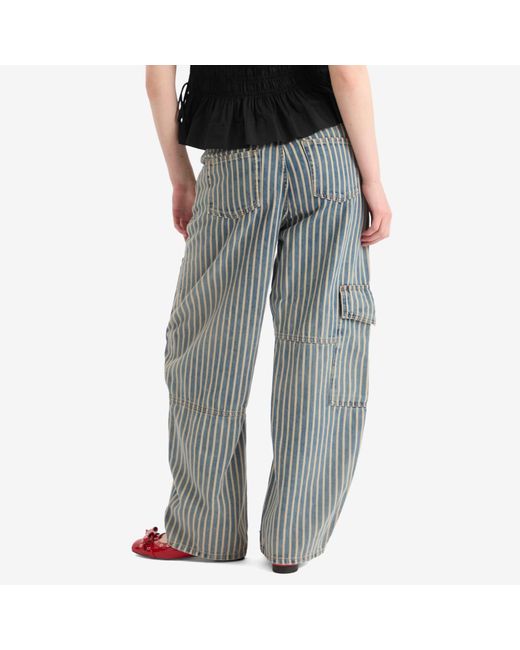 Ganni Gray Light Stripe Denim Carpenter Jeans