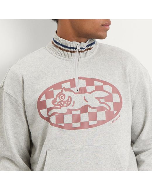 ICECREAM Gray Checker Running Dog Quarter Zip Sweatshirt for men