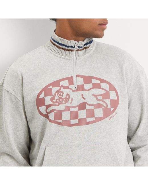 ICECREAM Gray Checker Running Dog Quarter Zip Sweatshirt for men