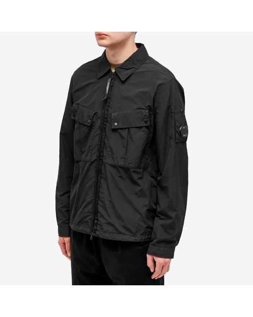 C P Company Black Flatt Nylon Zip Overshirt for men