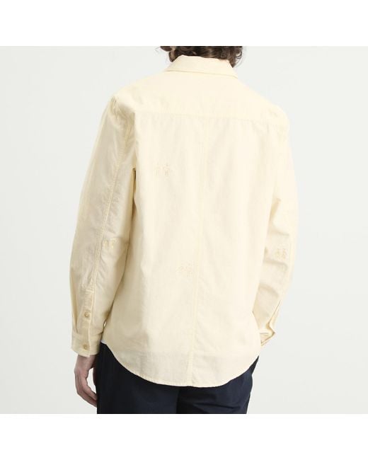 Folk White Embroidery Direction Babycord Shirt for men