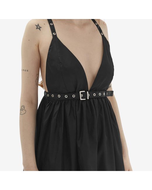 Ganni Black Duchesse Nylon Strap Midi Dress
