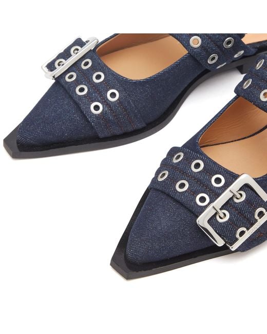 Ganni Denim Feminine Buckle Ballerina in Blue | Lyst UK Ganni Denim Feminine Buckle Ballerina in Blue | Lyst UK