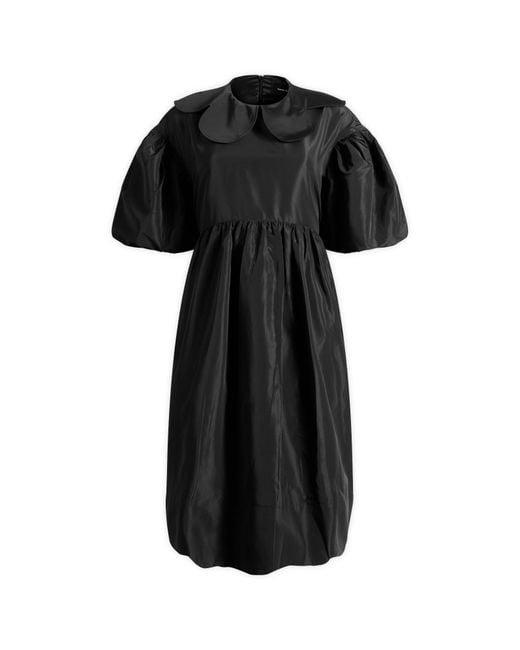 Simone Rocha Black Mini Puff Sleeve Petal Collar Smock Dress