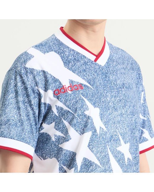 Adidas Blue Denim Graphic Jersey Top for men