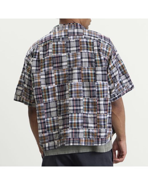 Beams Plus Gray Patchwork Madras Cabana Shirt for men