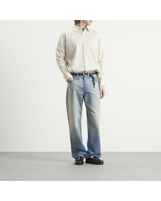 Auralee White Cotton Silk Stripe Shirt for men
