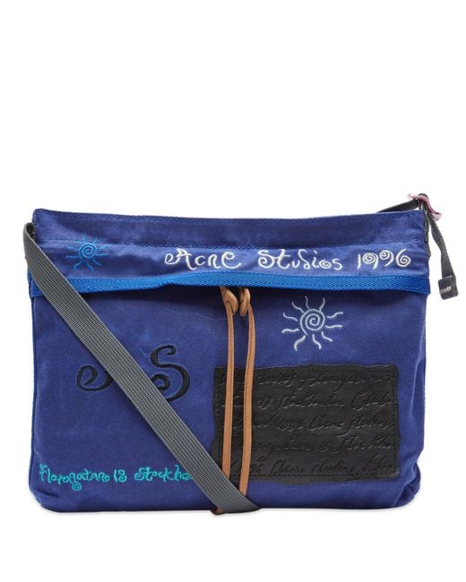 Acne Blue Andemer Embroidered Cross Body Bag for men
