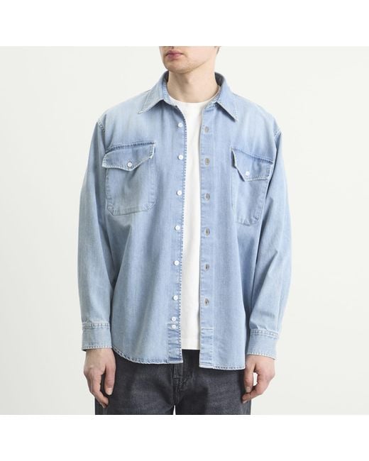 Carter Young Blue Washed Denim Utility Hugo Shirt for men