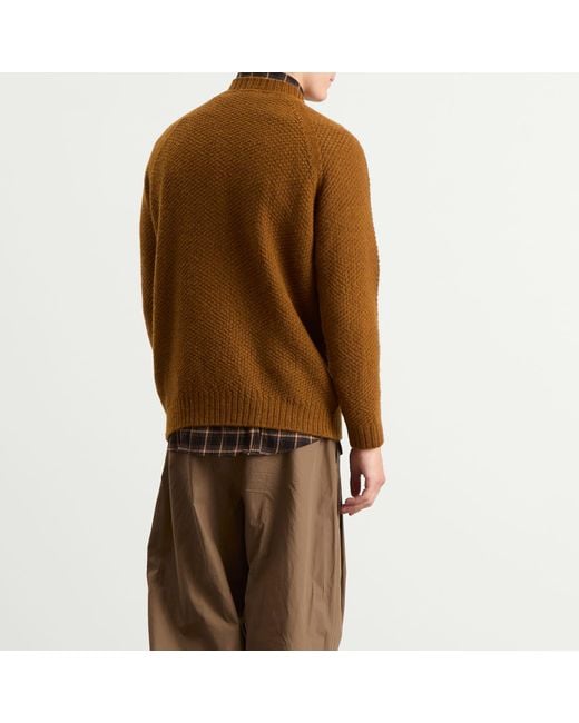 John Smedley Brown Couper Moss Stitch British Wool Jumper for men