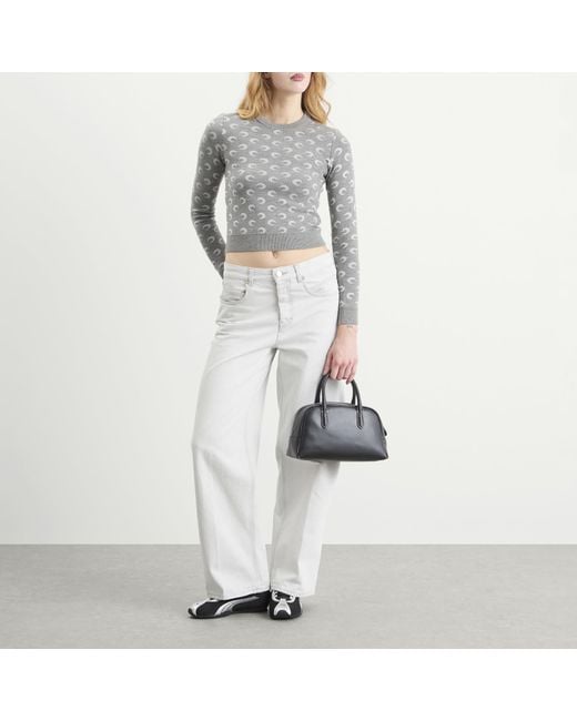 MARINE SERRE Gray Moon Jacquard Knit Fitted Crewneck Sweater