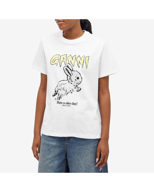 Ganni White Bunny Relaxed T-Shirt