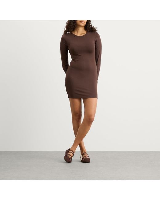 Skims Smooth Layers Crewneck Tunic Mini Dress in Brown | Lyst