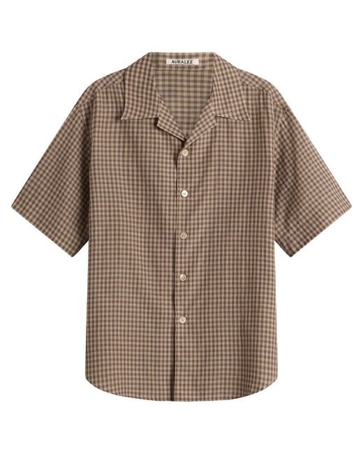 Auralee Brown Airy Light Cotton Check Shirt for men