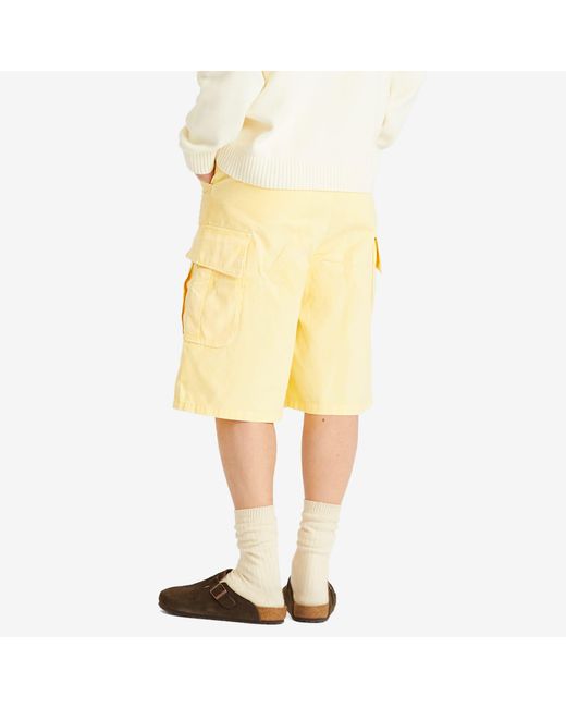 Late Checkout Yellow Faded Cargo Shorts for men