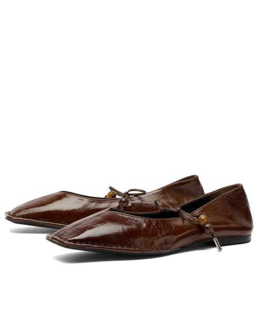 Alohas Brown Sway Beads Leather Ballet Flats