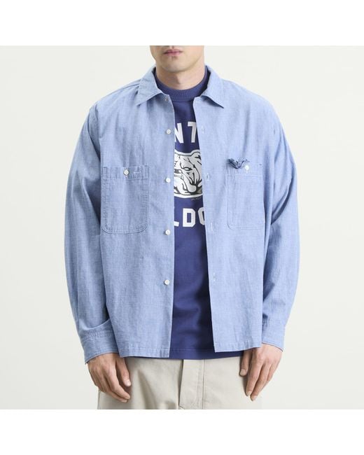 Unlikely Dry Goods Blue Open Collar Chambray Shirt for men