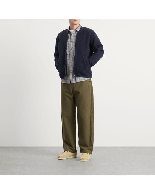 Universal Works Blue Wool Fleece Zip Bomber for men