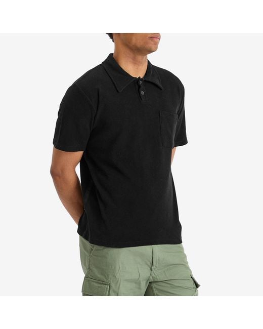 Universal Works Black Newlyn Light Weight Terry Polo for men