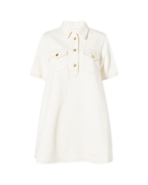 Ganni Heavy Denim Mini Dress in White | Lyst