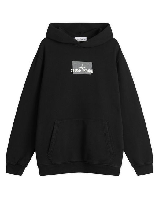 Stone Island Black Grid Print Popover Logo Hoodie for men