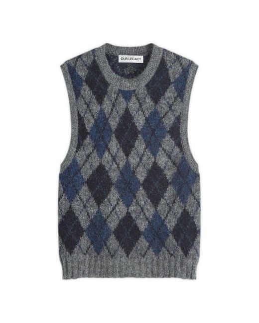 Our Legacy Argyle Knit Vest in Blue for Men Lyst