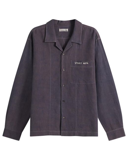 STORY mfg. Blue Hand Applique Greetings Long Sleeve Shirt for men