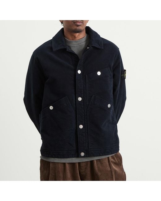 Stone Island Blue Cotton Moleskin-Tc Primaloft Work Jacket for men