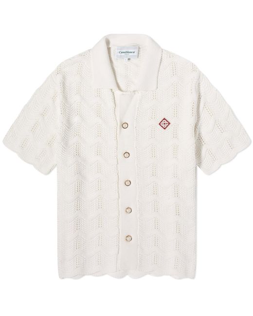 Casablancabrand White Wave Knit Short Sleeve Shirt for men