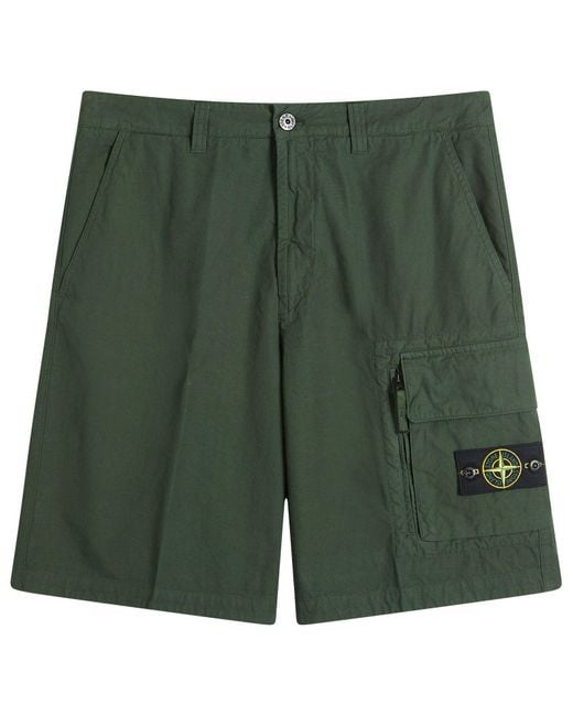 Stone Island Green Canvas Weave Cotton Cargo Shorts for men