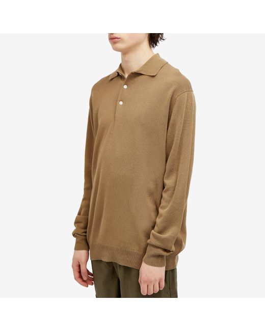 Beams Plus Brown 12G Knit Long Sleeve Polo Shirt for men