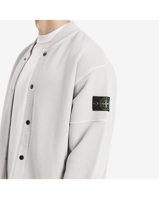Stone Island White Old Effect Fleece Bomber Jacket for men
