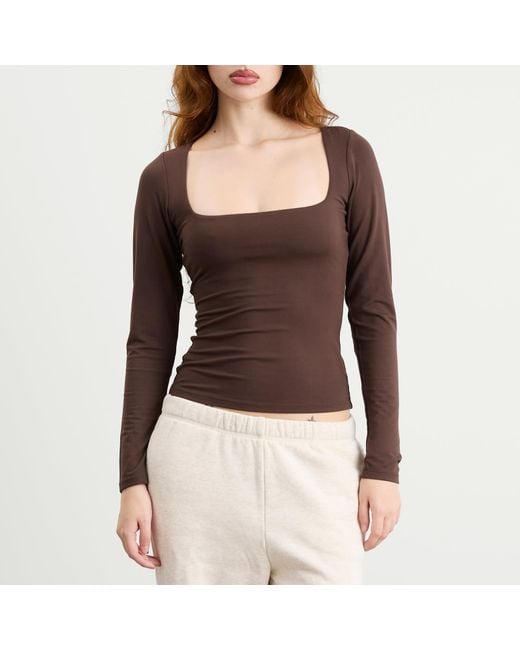 Skims Brown Smooth Layers Square Neck Long Sleeve Top