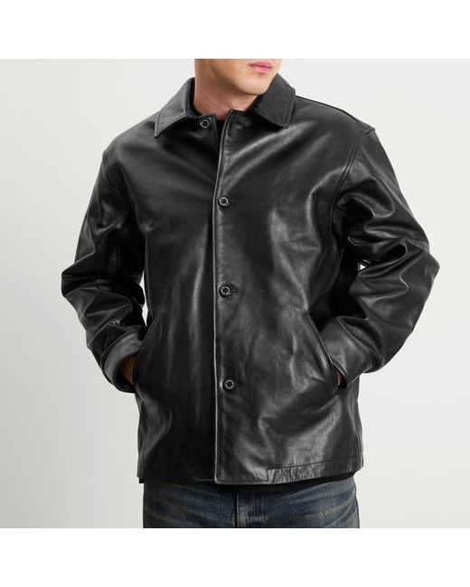 Neighborhood Leather Car Coat in Black for Men | Lyst UK