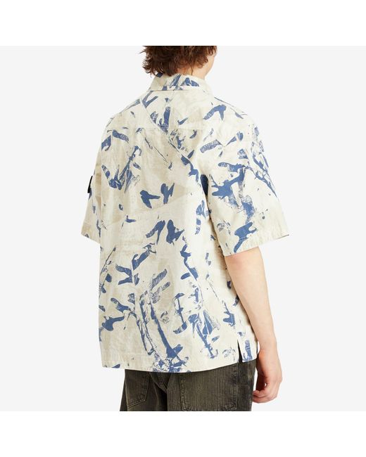 Stone Island Blue Scan Camo Ripstop-Ovd Short Sleeve Shirt for men