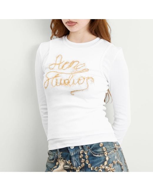 Acne White Elga Tinsel Long Sleeve Top