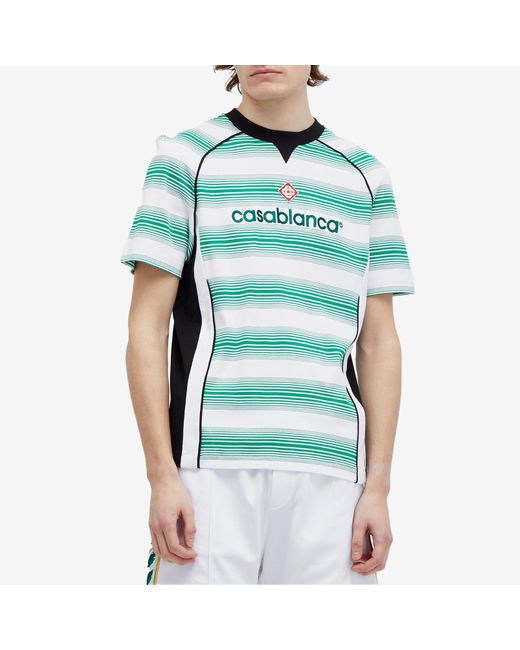 Casablancabrand Green Stripe Logo Stripe T-Shirt for men