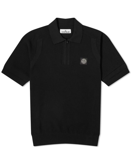 Stone Island Black Soft Cotton Patch Knitted Polo Shirt for men