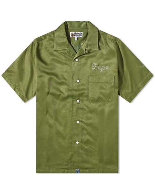 A Bathing Ape Green Bape Japan Culture Open Collar Shirt for men