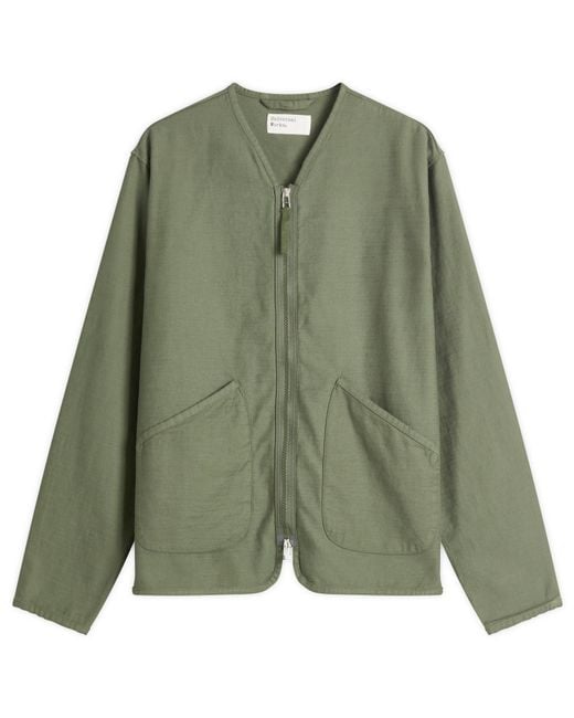 Universal Works Green Slub Sateen Zip Liner Jacket for men