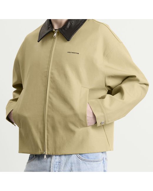 Cole Buxton Green Leather Collar Cottom Overshirt for men