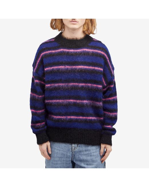 Uniform Experiment Blue Brushed Mohair Border Knit for men