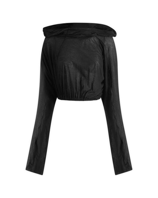 Rick Owens Black Cropped Hooded Tunic Top