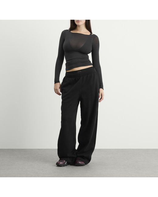 Skims Black Sheer Modal Long Sleeve Wide Neck Top