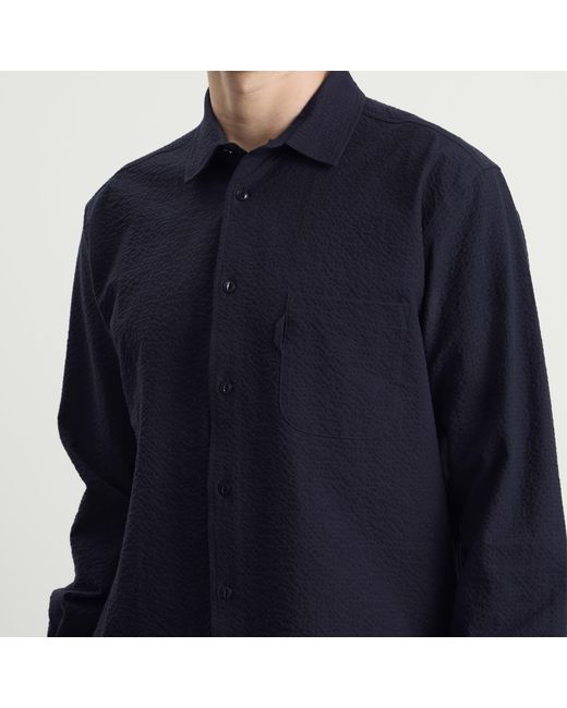 YMC Blue Curtis Seersucker Shirt for men