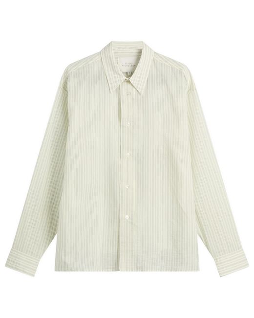 Studio Nicholson White Hal Cotton Silk Stripe Shirt for men