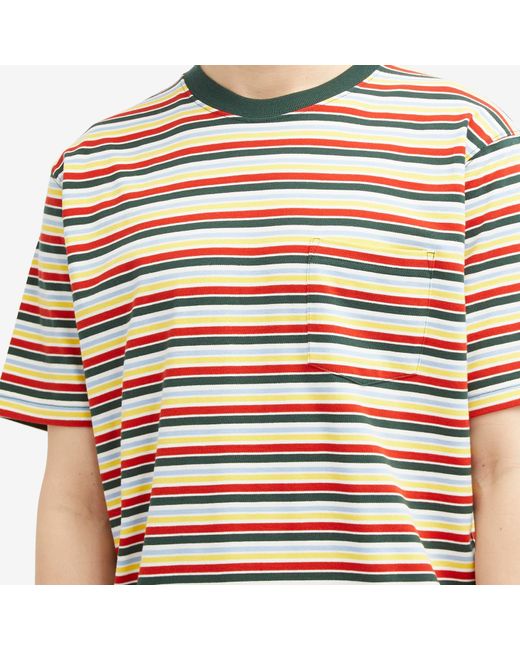 Beams Plus Green Multi Stripe Pocket T-Shirt for men