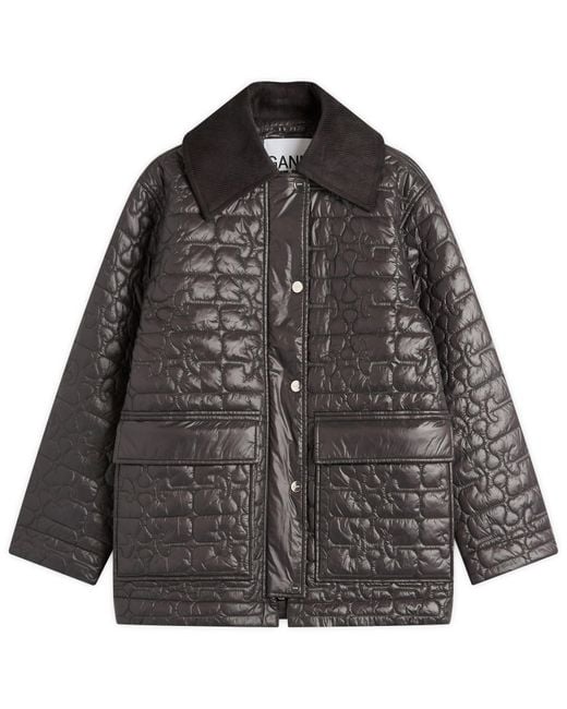 Ganni Black Shiny Quilt Midi Jacket