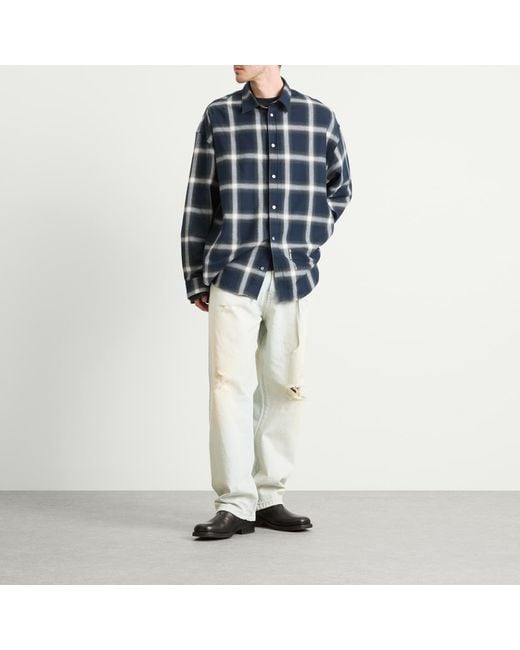 Acne Blue Setar Long Sleeve Flannel Shadow Check Shirt for men